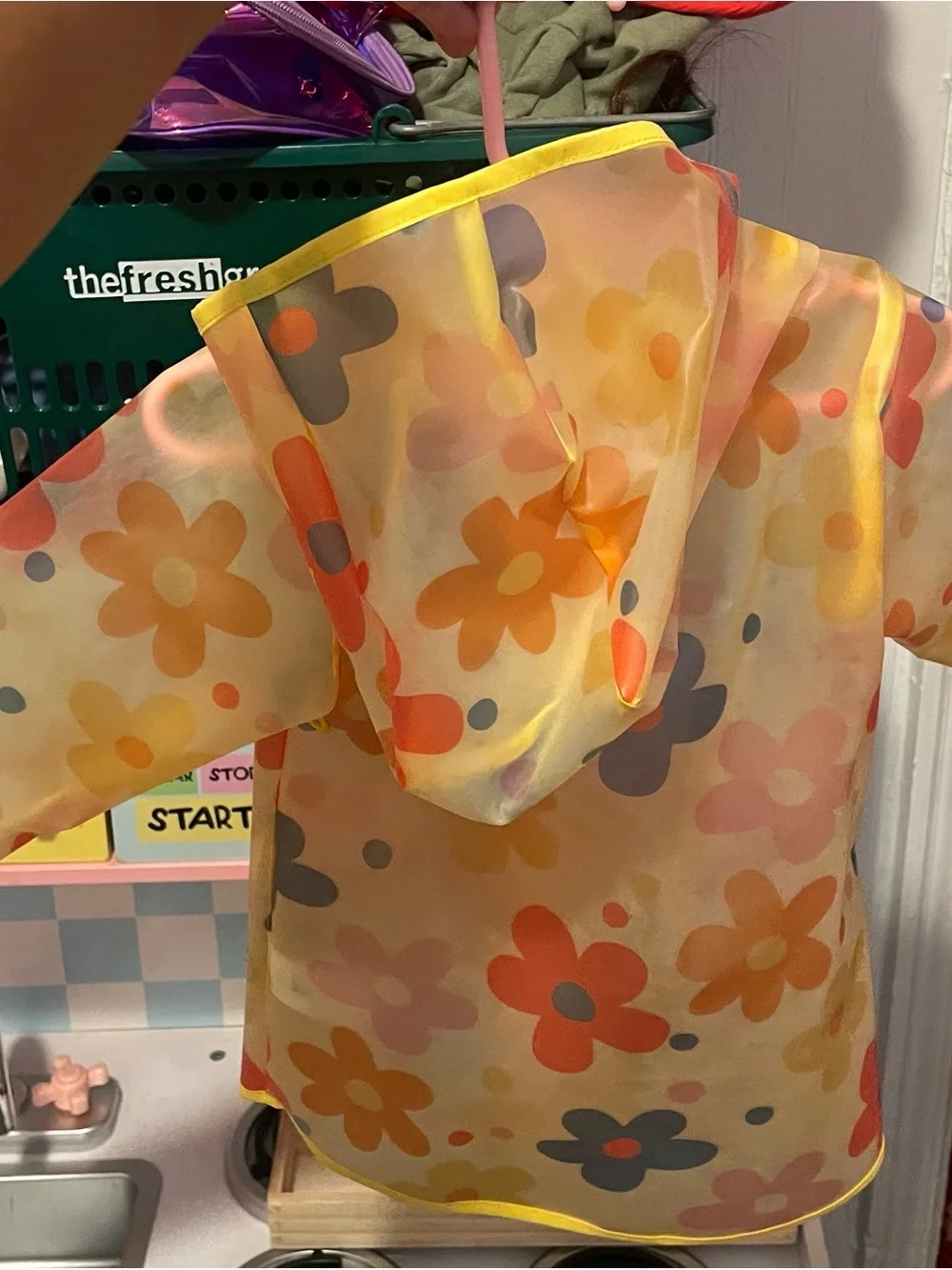 Kids Yellow Flower Print Rain Jacket